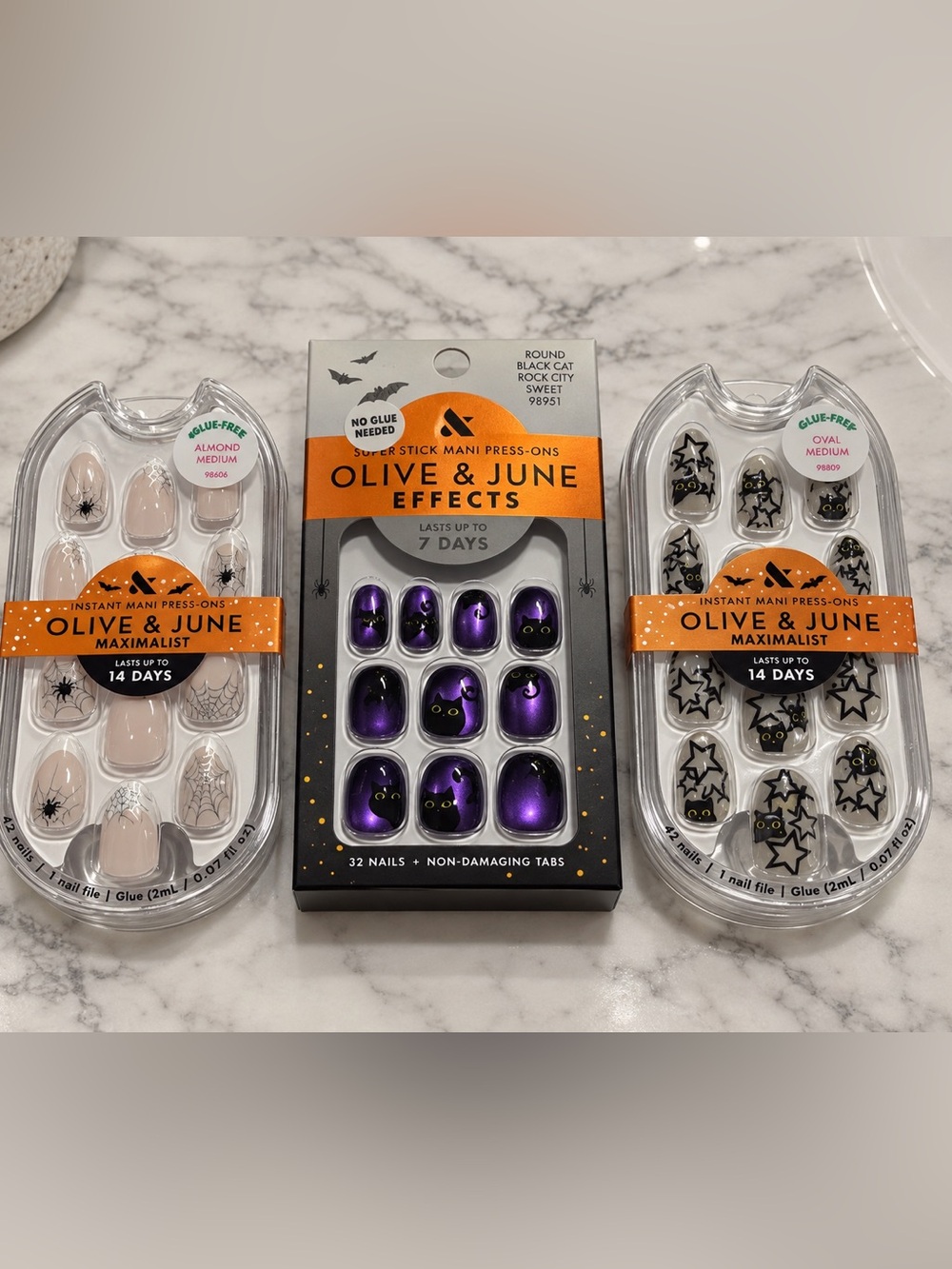 Olive & June Halloween Press On Nails BUNDLE Spiderweb Black Cat Velvet 3-Pack